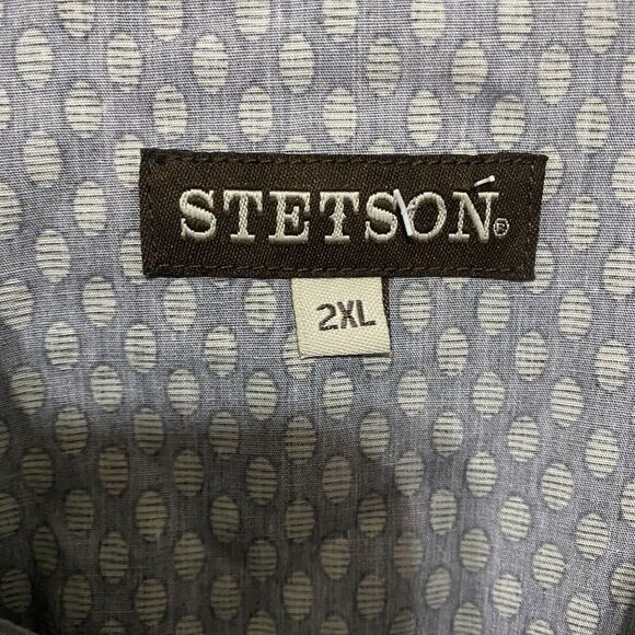Stetson Pearl Snap Western Shirt Mens 2XL Gray Geometric Yoke Flip‎ Cuff Pockets - Picture 8 of 14